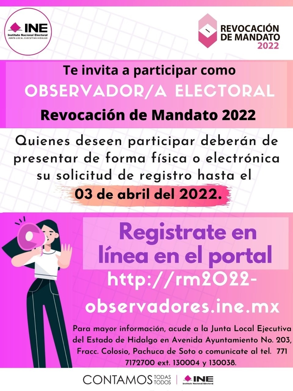 Convoca INE Hidalgo a participar en la Observación Electoral para la